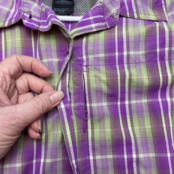 The North Face Boulder Penelope Shirt Top Womens L Purple Green Plaid Vented - Picture 9 of 14